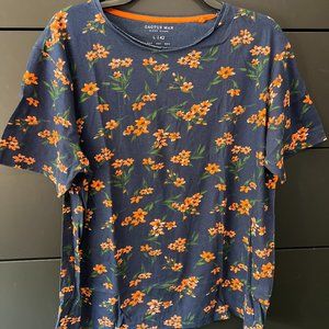 Cactus Man Flower Print Blue T-Shirt Used Large